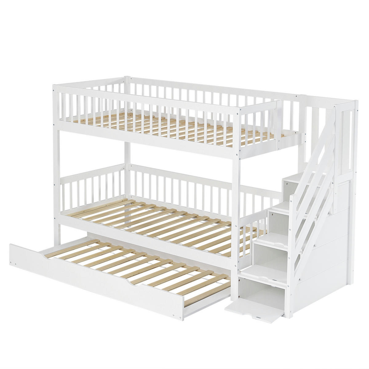 ETAGENBETT 90/200 cm mit Rollbett und Leiterschrank in Weiß - Weiß, Holz (90/200cm) - BEAOK