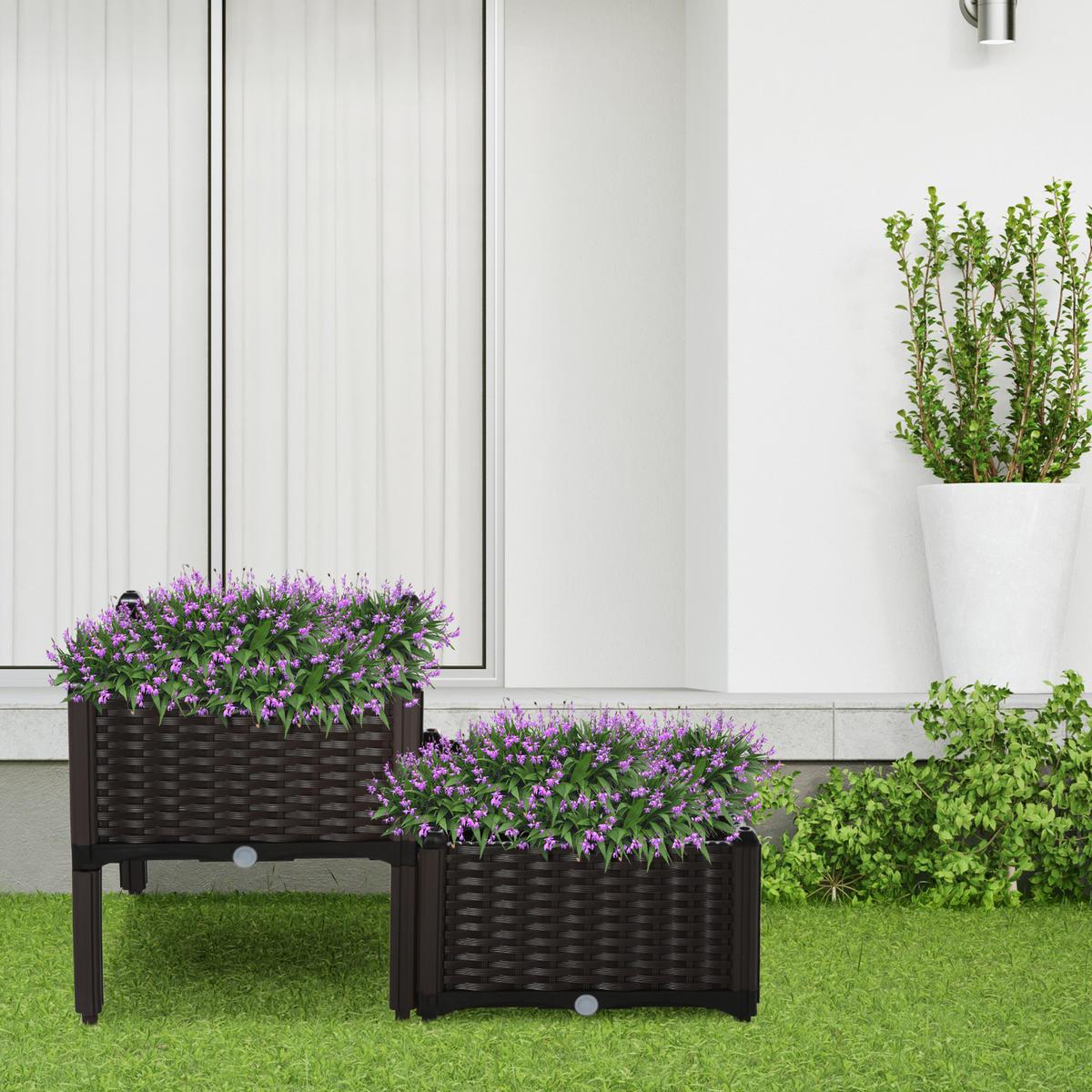 HOCHBEET DE-05324 Rattan-Look, Kunststoff, 2er-Set Braun - Braun, Kunststoff (40/44/40cm) - ComfortXL