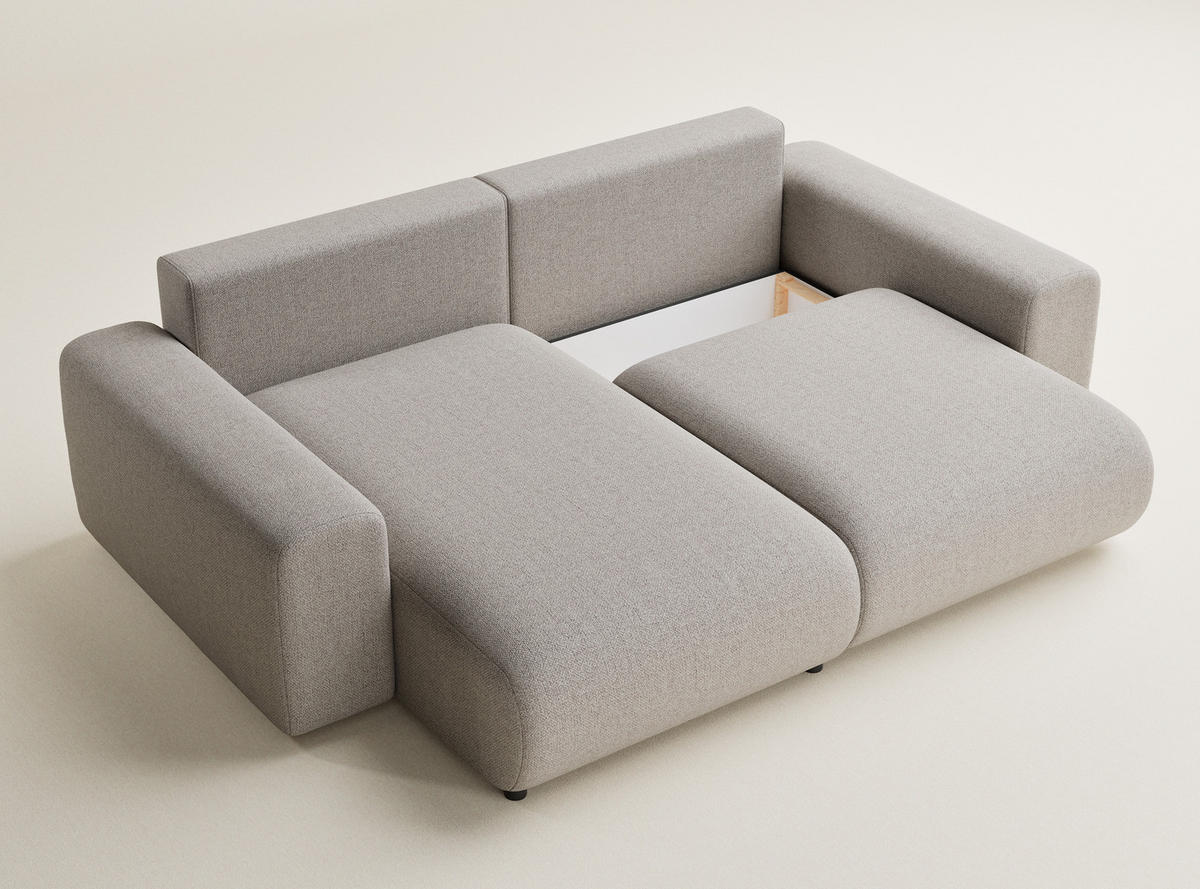ECKSOFA MIT SCHLAFFUNKTION Solo Seidengrau Webstoff - Beige/Schwarz, Holz/Holzwerkstoff (255/168cm) - Maison de Reve