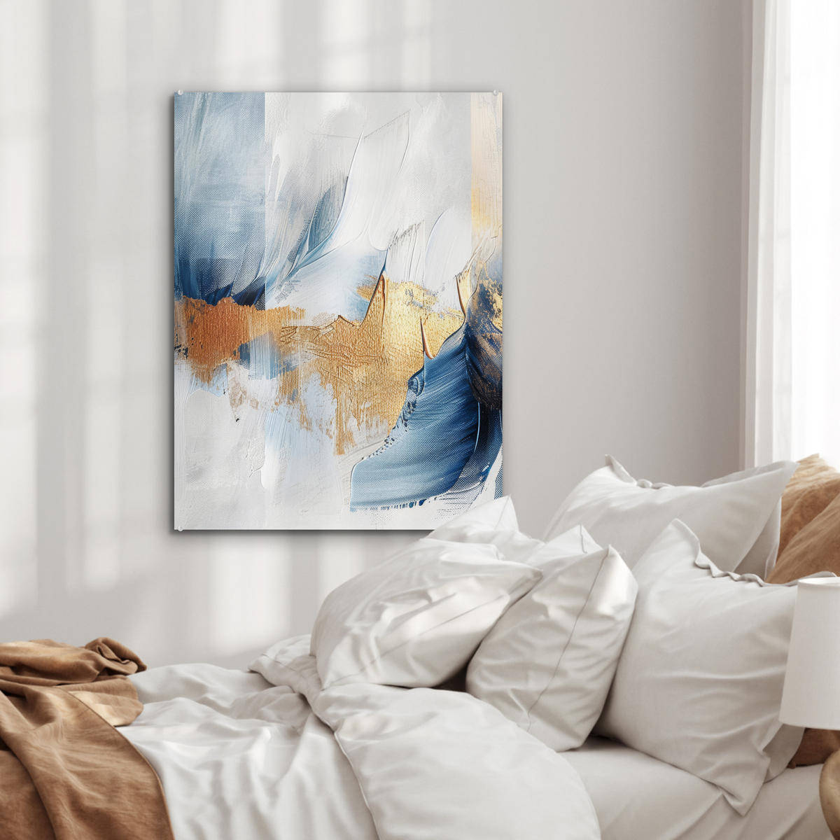 ACRYLGLASBILD Gold - Blau - Aquarell - Kunst - Modern 60x80 cm - Hellblau, Glas (60/80cm) - MuchoWow