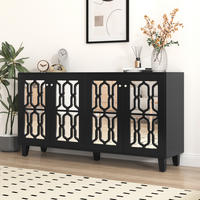 SIDEBOARD 160x40x84 cm Spiegel Kristallgriffe - Schwarz, Holz (160/84/40cm) - LEBENLANG
