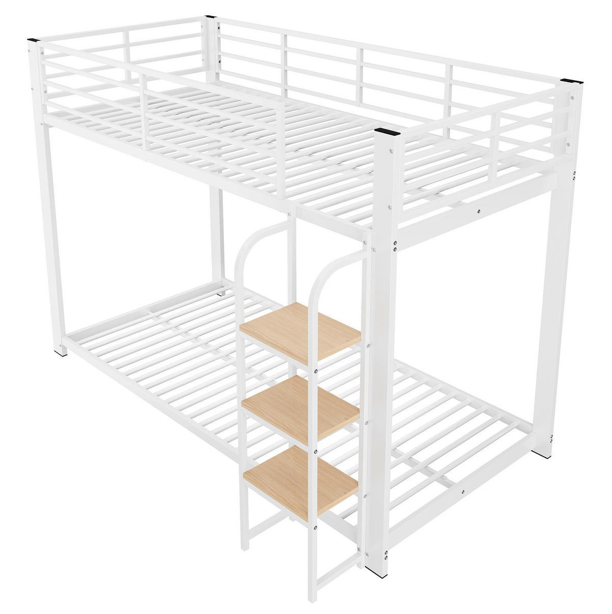 ETAGENBETT 90/200 cm in Weiß/Walnuss mit Leiter und Rausfallschutz - Weiß, Metall (90/200cm) - Modenvie