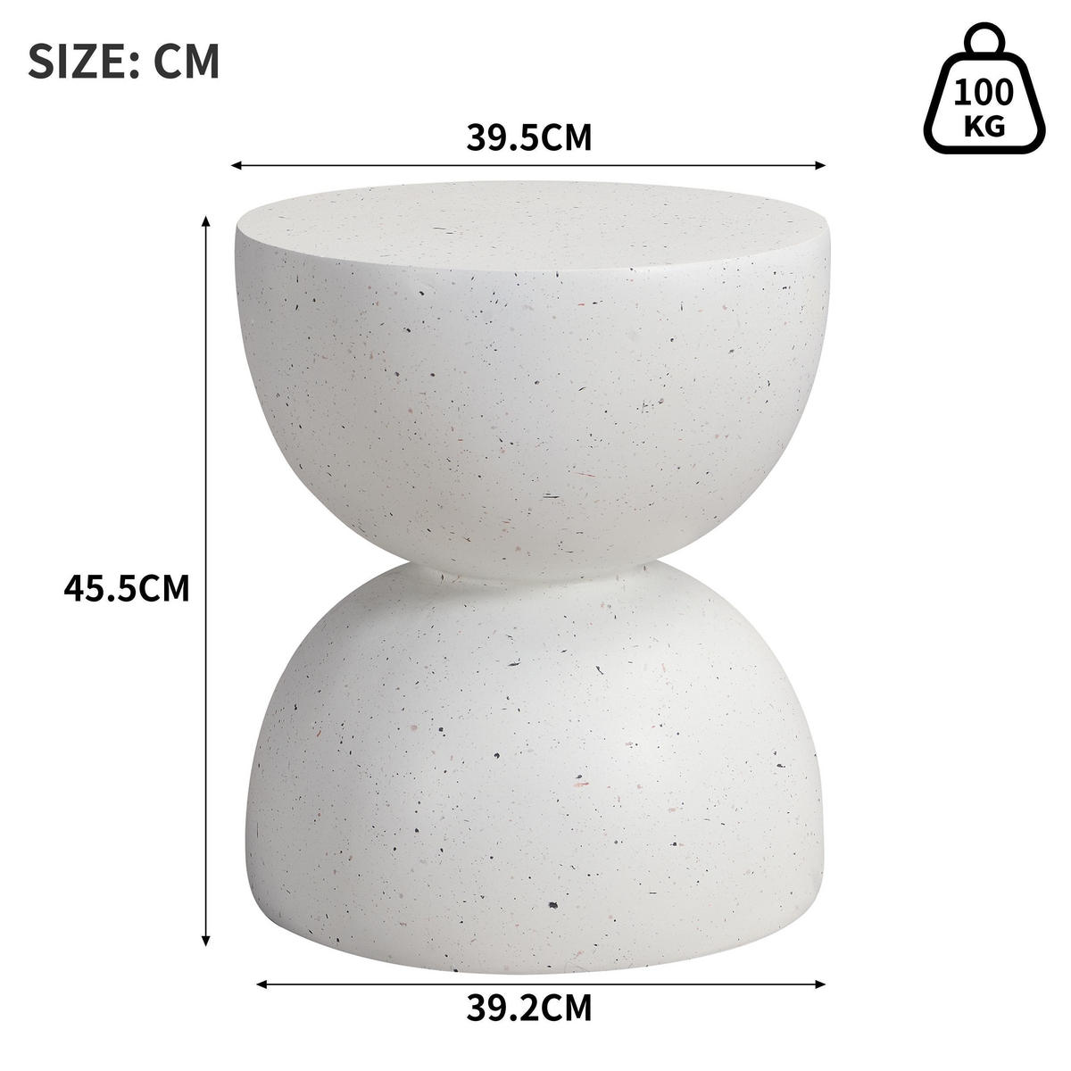BEISTELLTISCH in Terrazzo Weiß,aus MgO,mit modernem Stil - Weiß, Naturmaterialien (39.5/39.5/45.5cm) - KOMHTOM