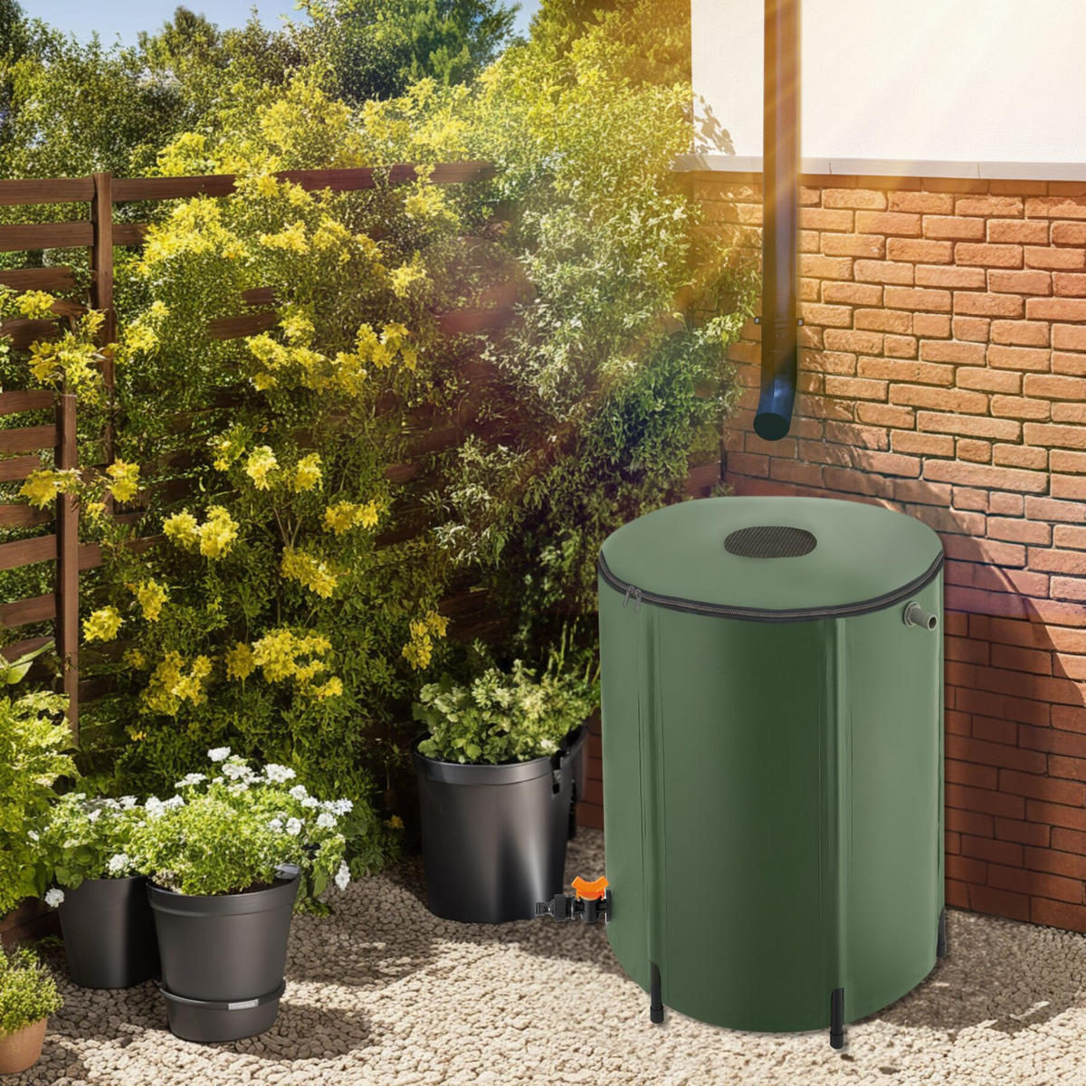 REGENTONNE ,Oberseite abnehmbar,grün - Grün, Kunststoff (59/90/59cm) - tectake