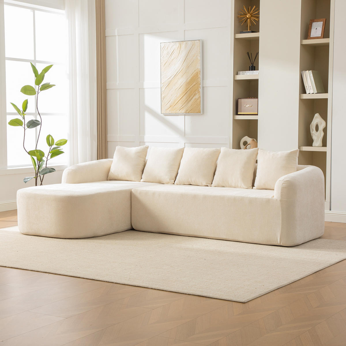 ECKSOFA Chenille Beige mit Kissen - Beige, Textil (270/172cm) - WISHDOR