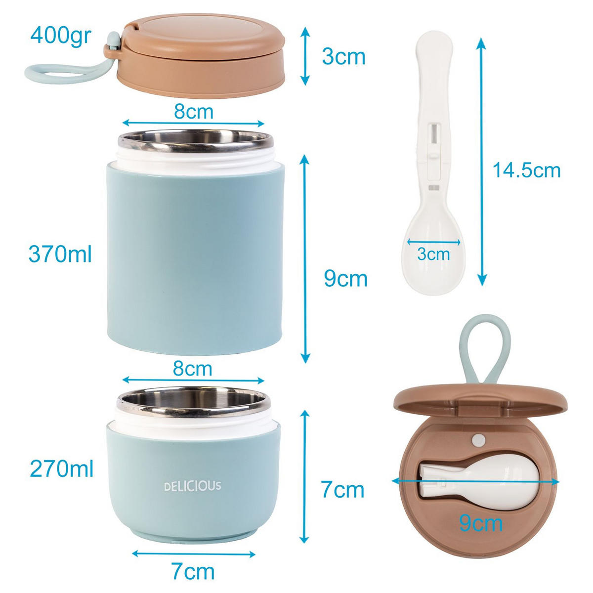 THERMO LUNCH BEHÄLTER 270/370 ml - Blau, Metall (0.37L) - Intirilife