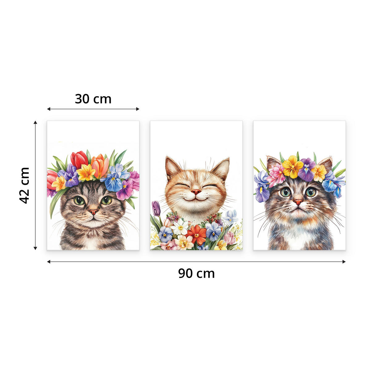 POSTER SET für Kinderzimmer KATZEN Blumen Tiere Pflanzen 3x Poster A3 30x42cm - Beige/Rot, Papier (30/42/1cm) - Muralo