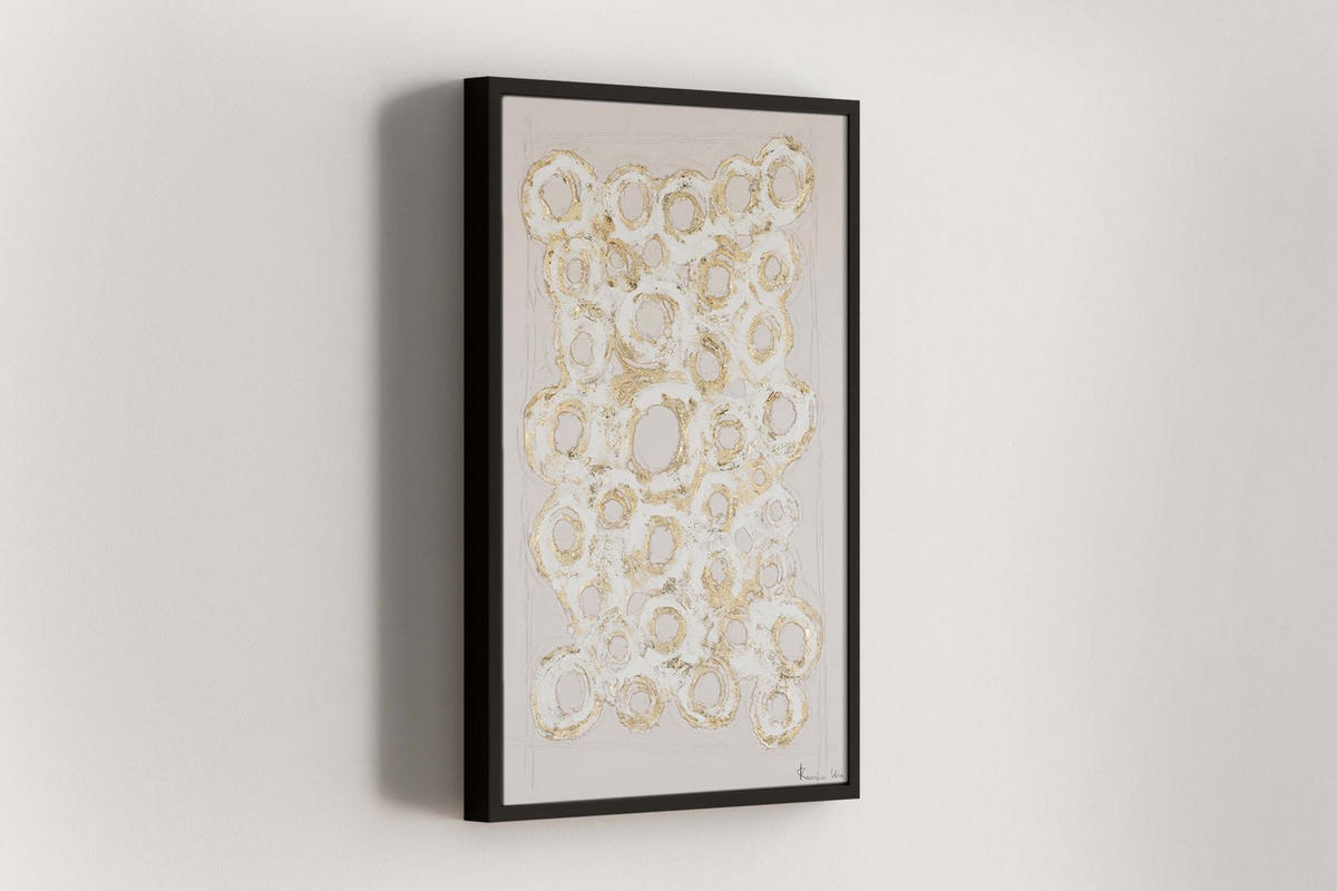 RUČNĚ MALOVANÝ AKRYLOVÝ OBRAZ BÍLÝ/ZLATÝ, 60/90 CM - bílá/zlatá, dřevo/textil (60/90cm) - KUNSTLOFT