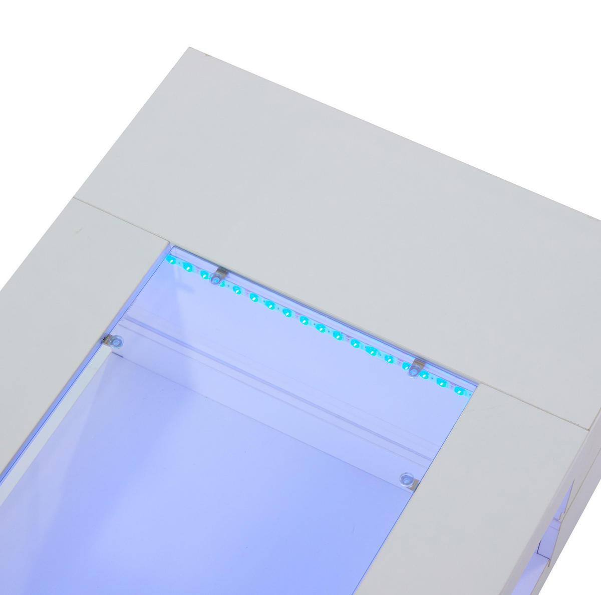 KONFERENČNÍ stolek 100/50/35 cm bílý z dřevotřísky s LED osvětlením a skleněnou deskou - bílá, kompozitní dřevo (100/50/35cm) - OKWISH