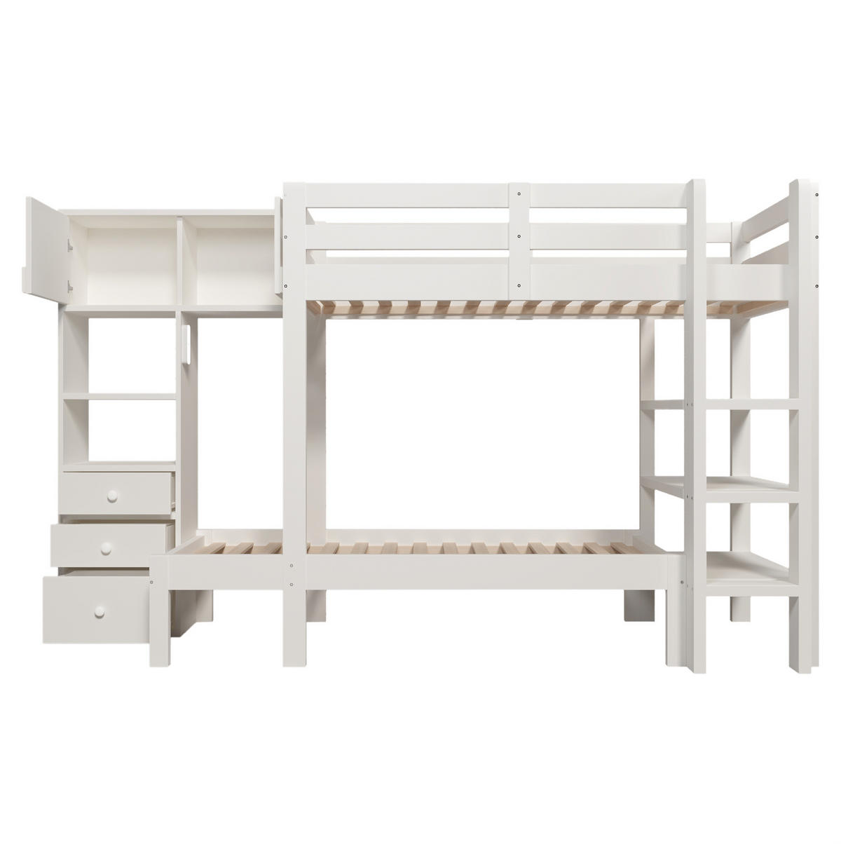 ETAGENBETT 90/200 cm in Weiß mit Schrank, Regal und LED-Nachtlicht - Weiß, Metall (90/200cm) - BEAOK
