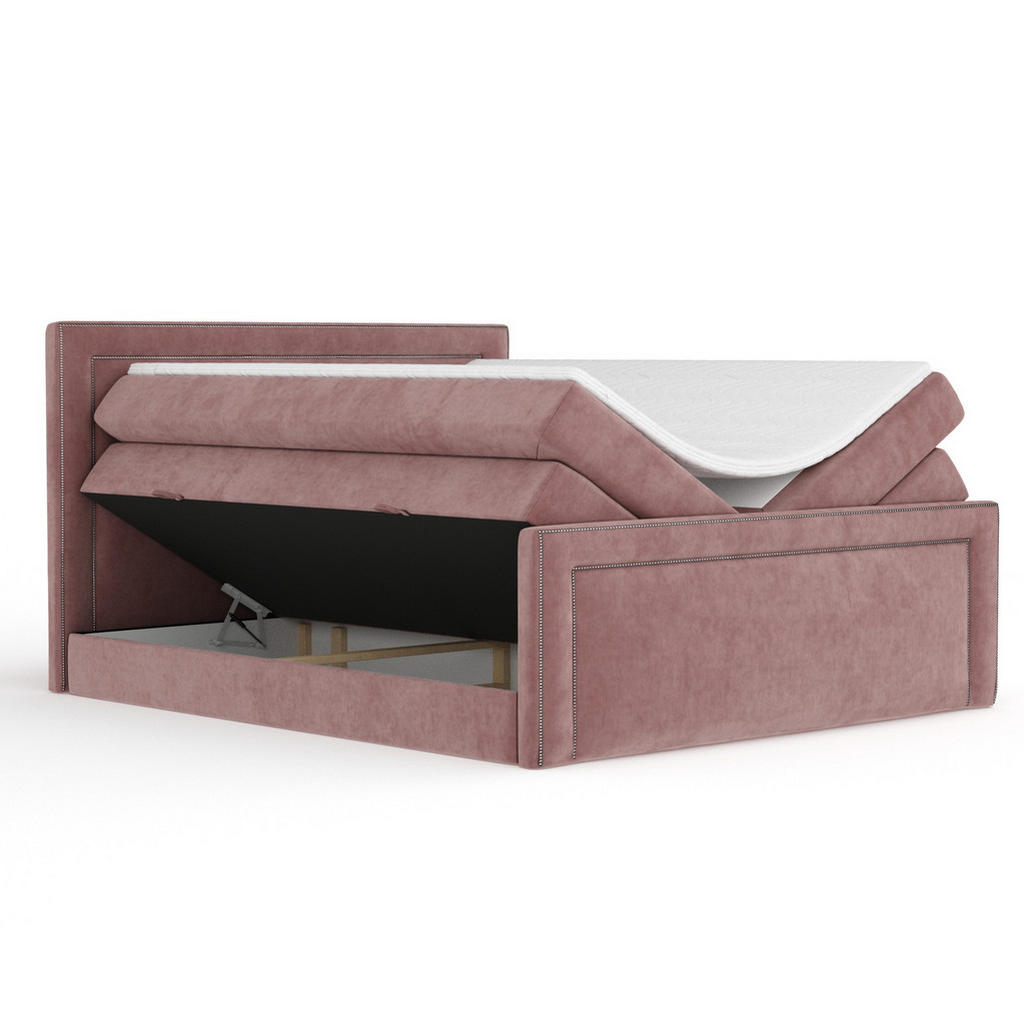 Thumbnail - Maison de Reve Boxspringbett, Rosa, Textil, Buche, Kiefer, H3 + H4, 7-Zonen, Höhe ca. 40 cm, 200x200 cm, Handmade in Eur...