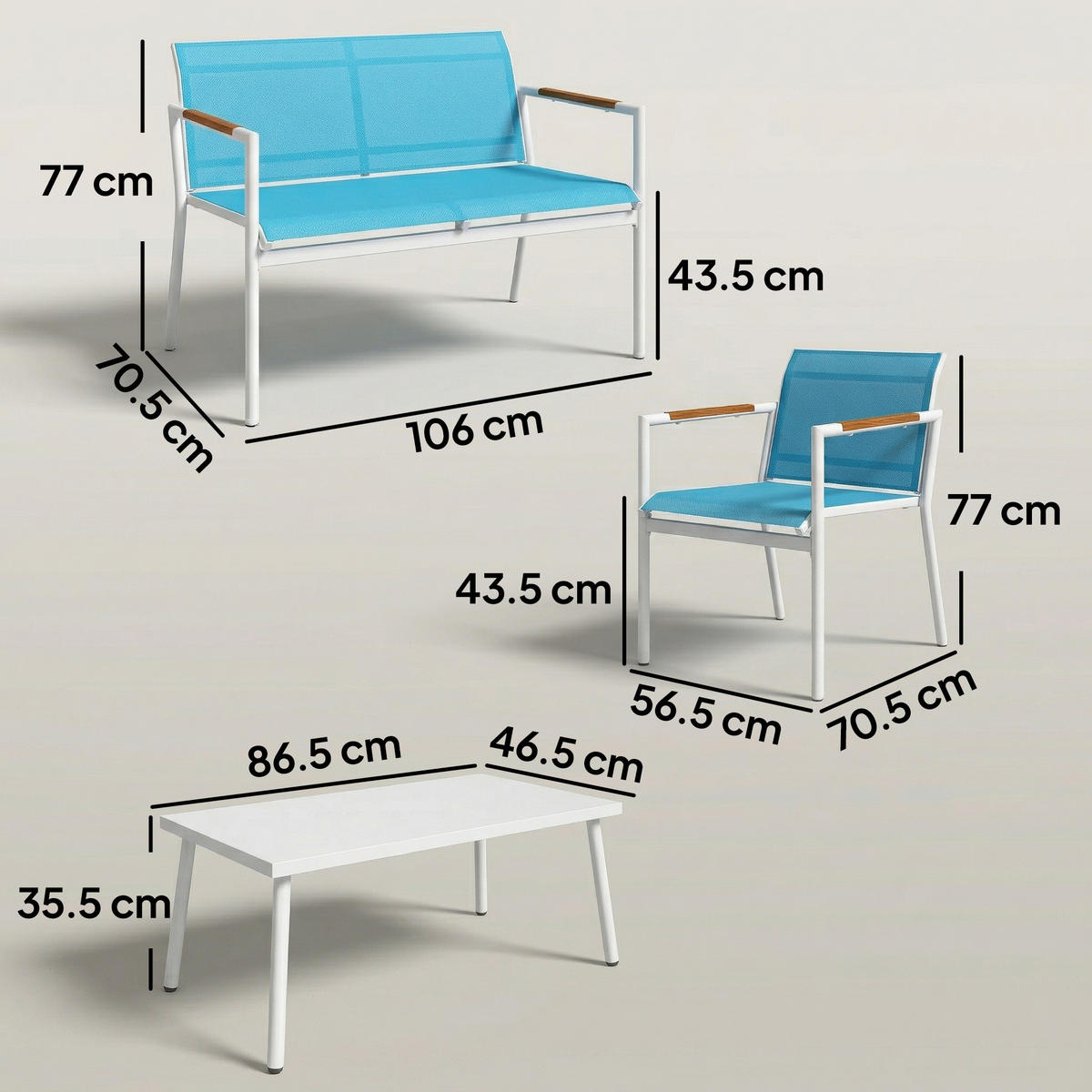 GARTENMÖBEL-SET, Metall 4 Personen, blau - Blau, Metall - Vallsero