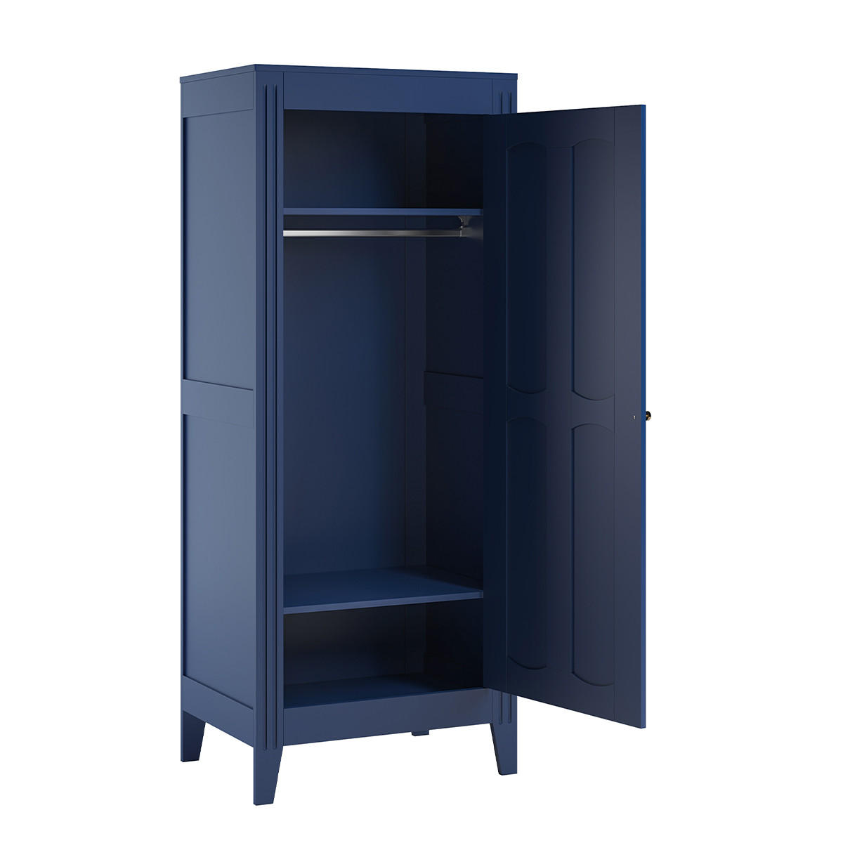SCHRANK mit Regal, Kleiderstange und 1 Tür, L80.5 x H196.8 cm - Milenne - Blau, Holzwerkstoff (55.25/196.8/80.5cm) - Calicosy