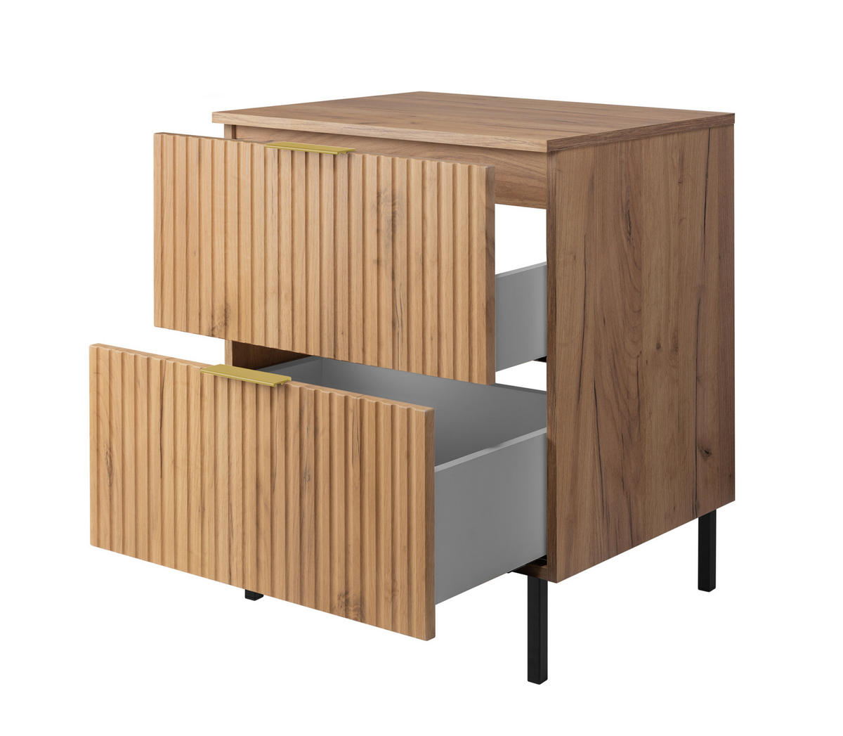 WASCHBECKUNTERSCHRANK, Eiche Craft, 60 x 77 x 46 cm, goldener Griff, schwarze Beine + Arbeitsplatte - Eichefarben/Goldfarben, Holzwerkstoff (60/77/46cm) - 3XE LIVING