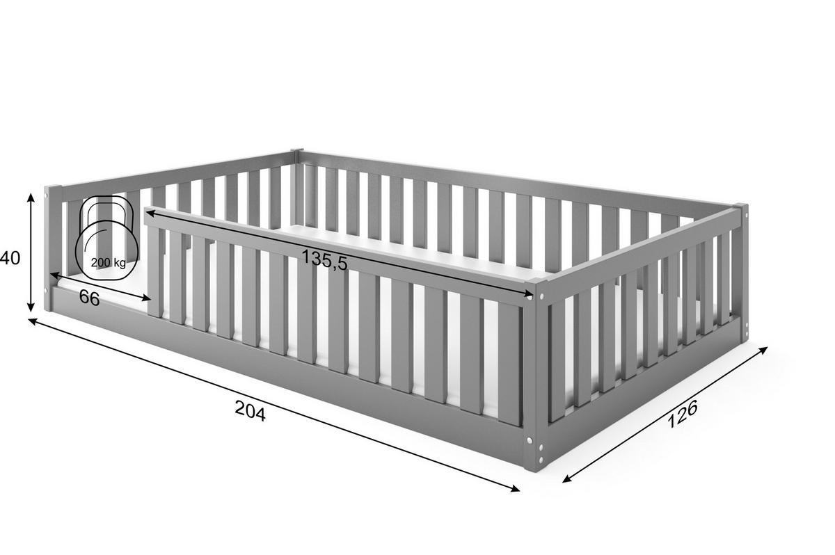 BODENBETT Bella 120x200 mit Rausfallschutz - Grau, Holz (120/200cm) - Interbeds