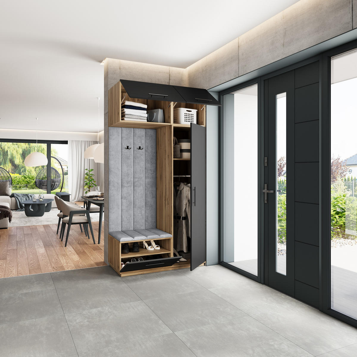 GARDEROBENSCHRANK REMA 120/240/60 cm Modern Eiche Wotan - Eiche Wotan/Schwarz, Holzwerkstoff (120/240/60cm) - MASSENO