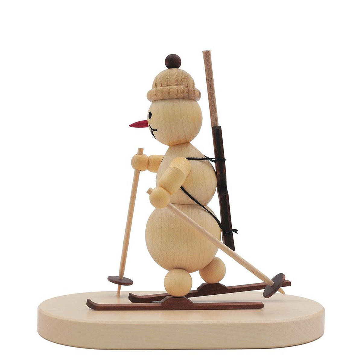 HOLZFIGUR Schneemann laufender Biathlet auf Sockel 12 cm - Multicolor, Holz (13/12/0.1cm)