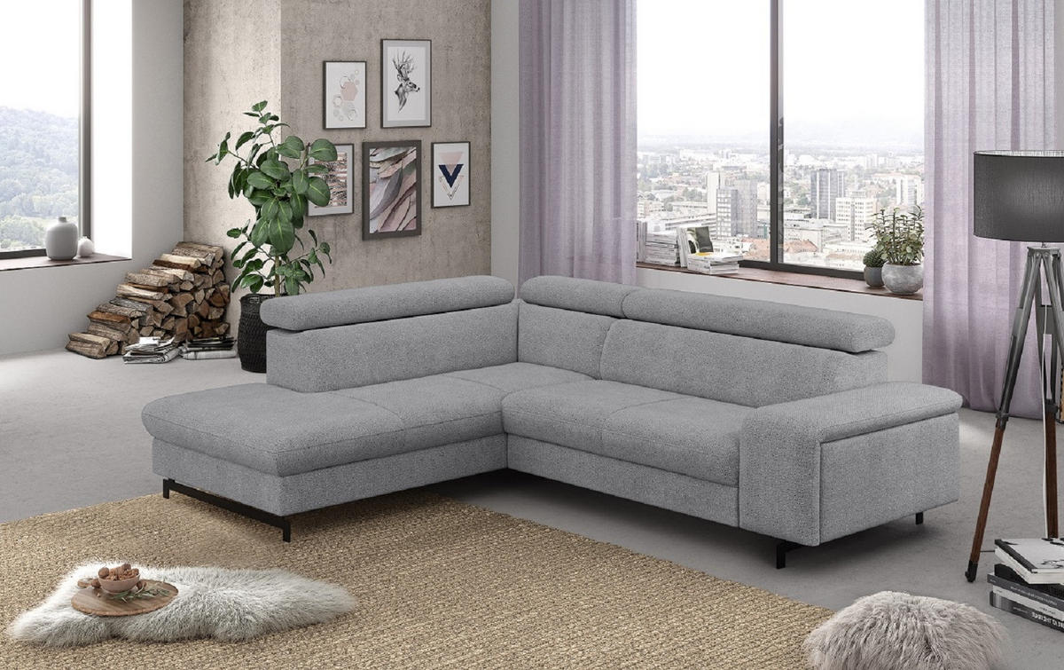 ECKSOFA mit Schlaffunktion und Bettkasten - Silberfarben/Schwarz, Kunststoff/Textil (262/215cm) - Cotta