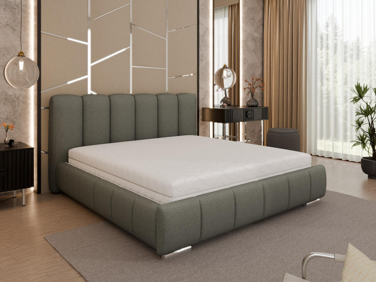 POLSTERBETT Zaira 180x200cm – Elegantes Polsterbett für modernen Wohnstil , Taschenfederkernmatratze Pocket (19cm), grau - Grau, Holz (180/200cm) - Homesy
