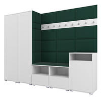GARDEROBE NELA VIII 250 cm (Modulare Flurmöbel Weiß mit Sitzpolster Flaschengrün 28 2 Schränke + Sideboard) - Dunkelgrün/Silberfarben, Holz/Holzwerkstoff (250/187/40cm) - Ravio