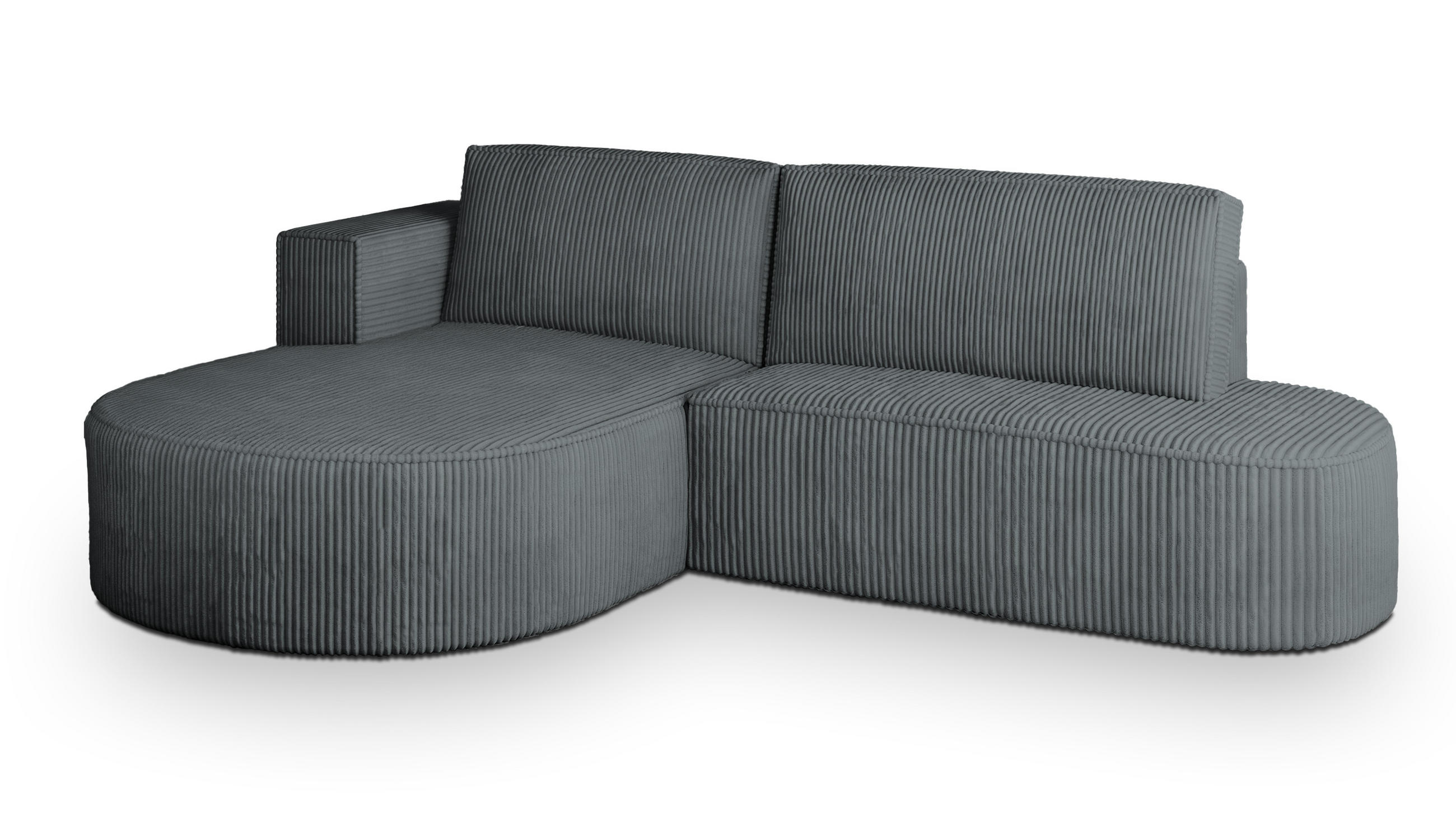 ECKSOFA CORTIO P L-S Grau Kordstoff mit Schlaffunktion - Grau, Holz (265/174cm) - MASSENO