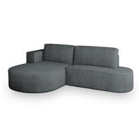 ECKSOFA CORTIO P L-S Grau Kordstoff mit Schlaffunktion - Grau, Holz (265/174cm) - MASSENO