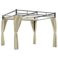 PERGOLA DE-12712 300/300 cm ausziehbar mit 4 Vorhängen UPF30+ Beige - Beige, Metall (295/221/295cm) - ComfortXL