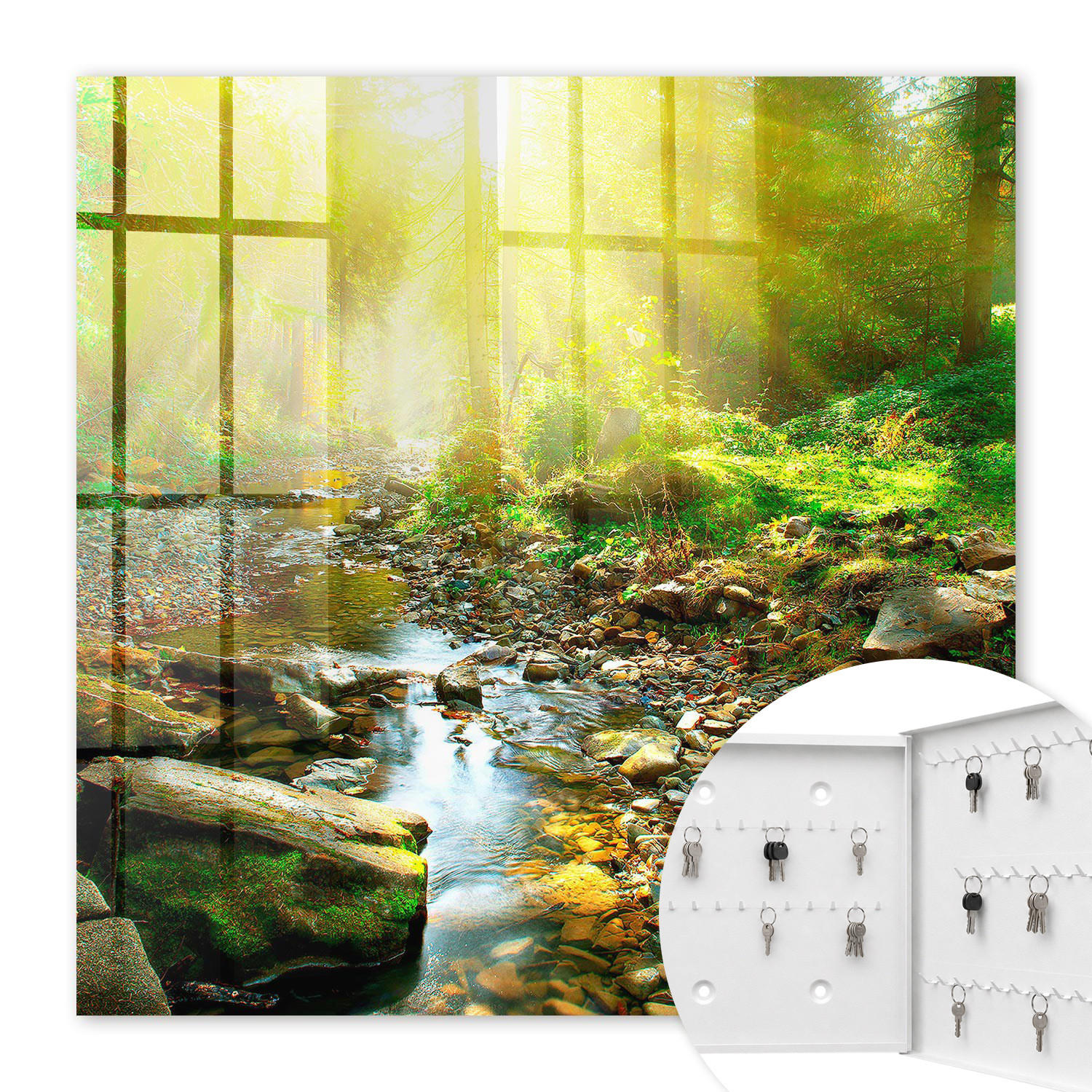 SCHLÜSSELBOX Weiß 30x30 cm – Türöffnung nach rechts - Waldbach - Grün, Metall (30/30/5cm) - TULUP