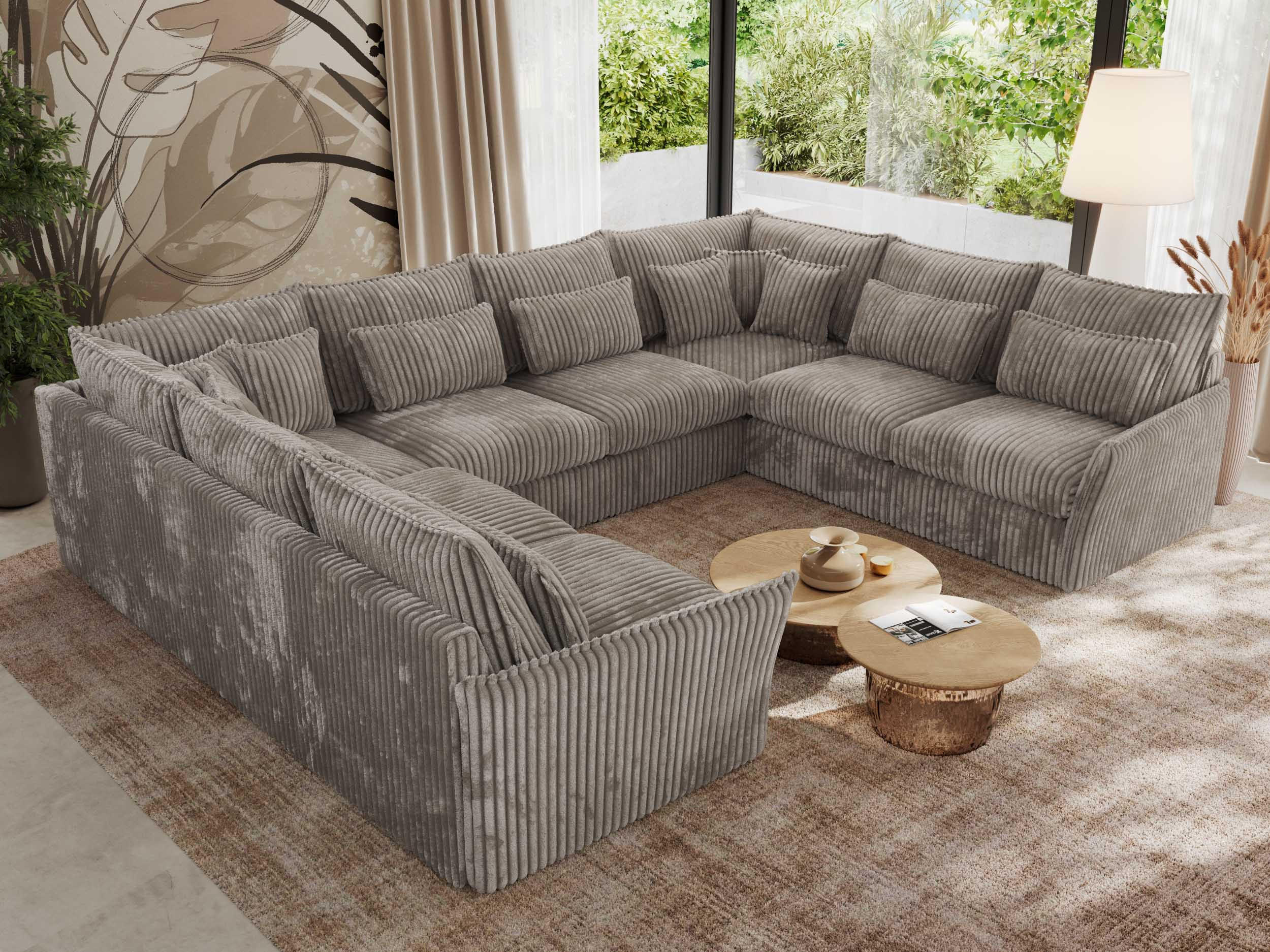 WOHNLANDSCHAFT VERSO U 8M Hellbraun Cord - Hellbraun/Schwarz, Kunststoff/Textil (362/93/270cm) - MKS