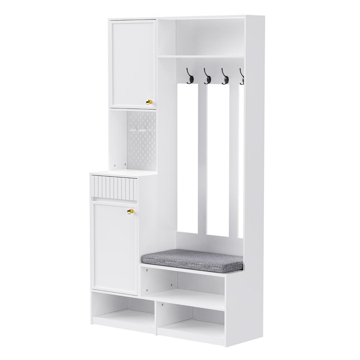 KÜCHENSCHRANK, 100/180/35 cm, MDF, Weiß, 6-IN-1 DESIGN MIT KIPPSICHERUNG, Flurgarderobe für Eingangsbereich - Weiß, Holzwerkstoff (35/180/100cm) - Rolipo