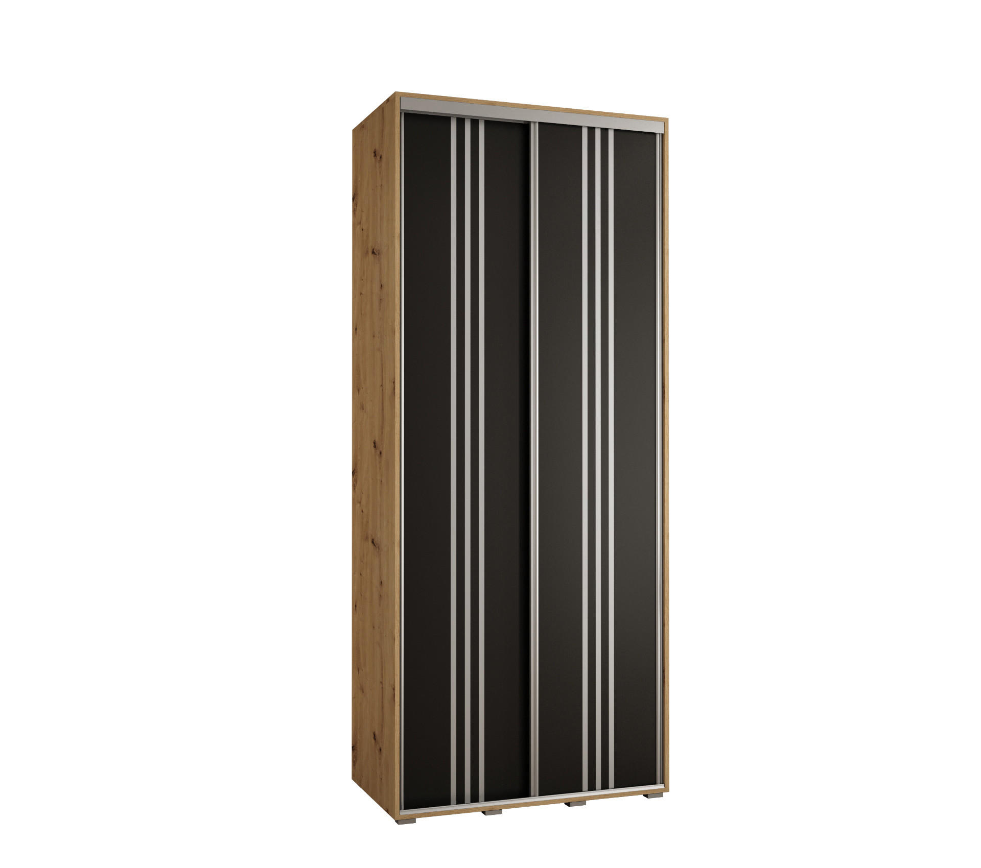 Abiks Möbel Schwebetürenschrank Eiche Artisan, Schwarz, Silber 100x235x45 cm