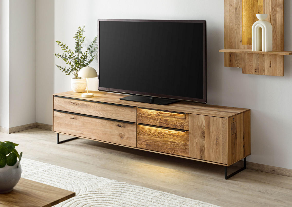 LOWBOARD Wildeiche 200x43x52 natur geölt WIEN #205 - Naturfarben, Holz (200/52/43cm) - Massivmoebel24