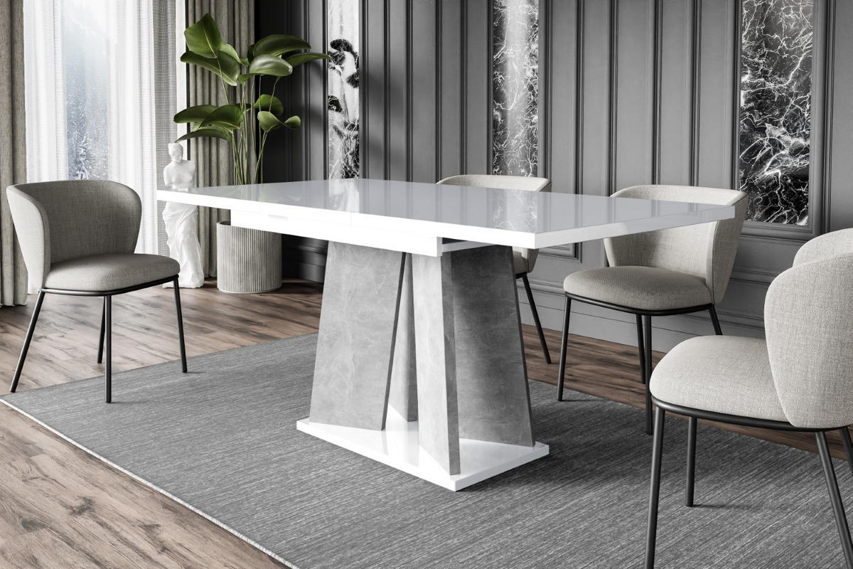 ESSTISCH ausziehbar 120 -160x90x75 cm - Hochglanz Weiß/Betonoptik - UFOM - Weiß Hochglanz, Holzwerkstoff (120/90/75cm) - ALTDECOR