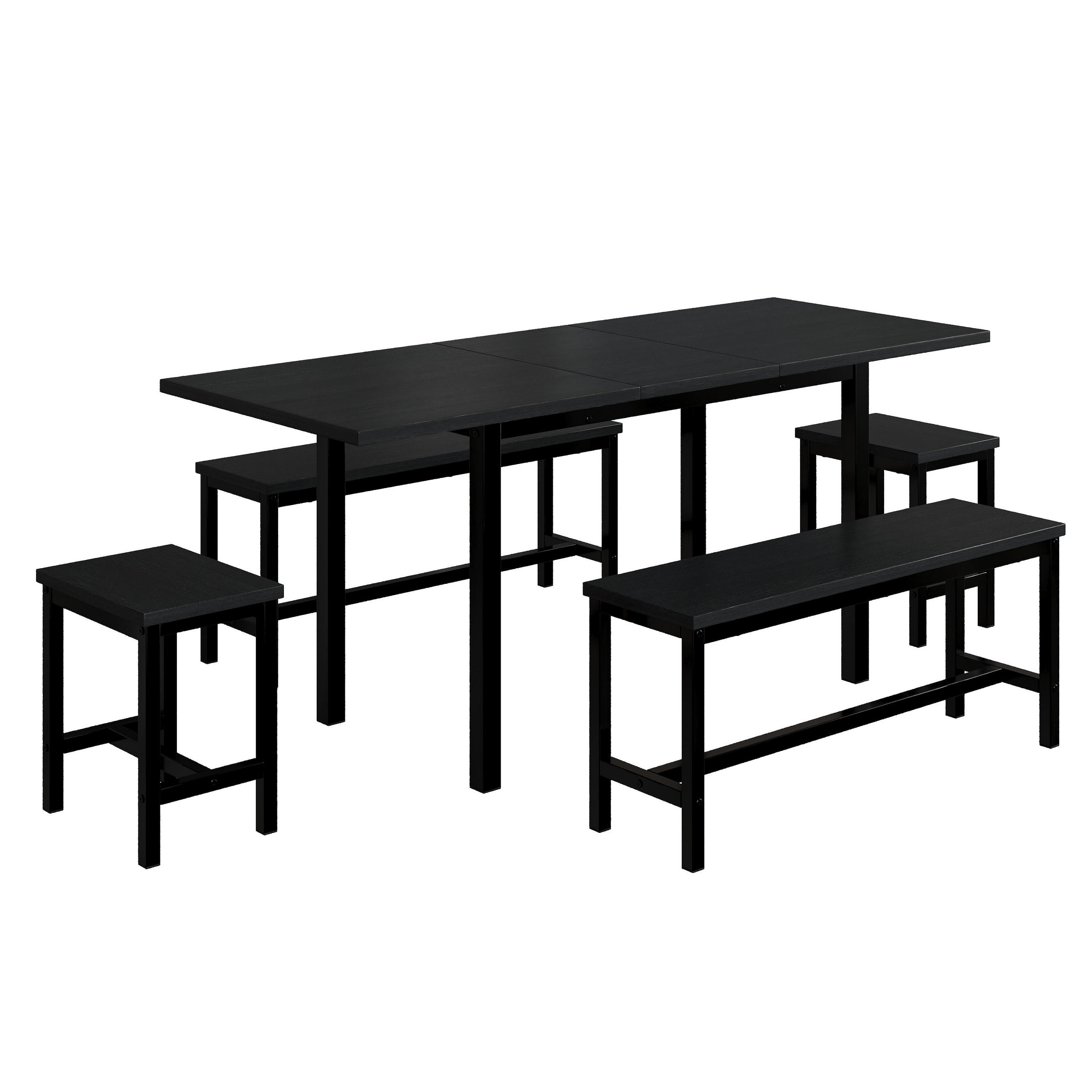 TISCHSET Ausziehbar mit mit 2 Bänken und 2 Hockern - Schwarz, Holzwerkstoff/Metall (70/75/160cm) - Urban Meuble