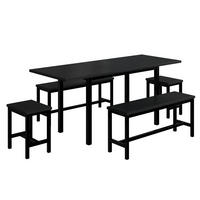 TISCHSET Ausziehbar mit mit 2 Bänken und 2 Hockern - Schwarz, Holzwerkstoff/Metall (70/75/160cm) - Urban Meuble