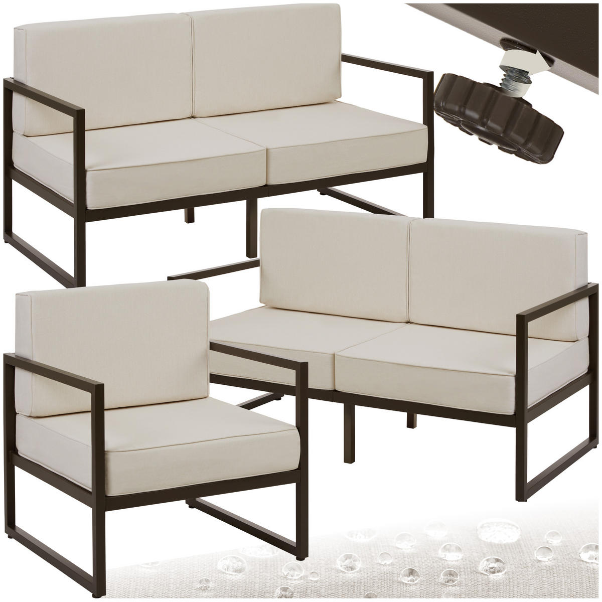 GARTEN-LOUNGESET Comosa,höhenverstellbare Füße,braun/beige - Beige/Braun, Kunststoff - tectake