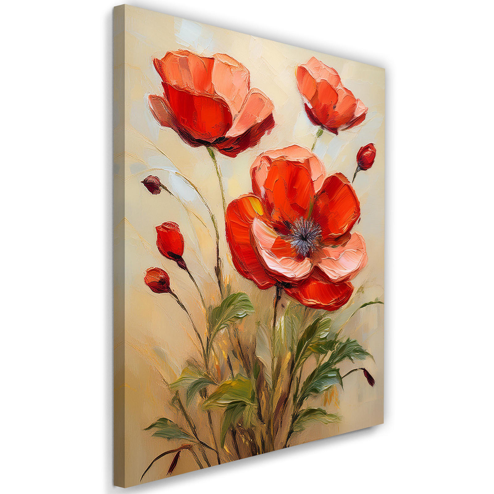 WANDBILD rote mohnblumen auf beigem hintergrund - Rot, Textil (40/60cm) - Feeby