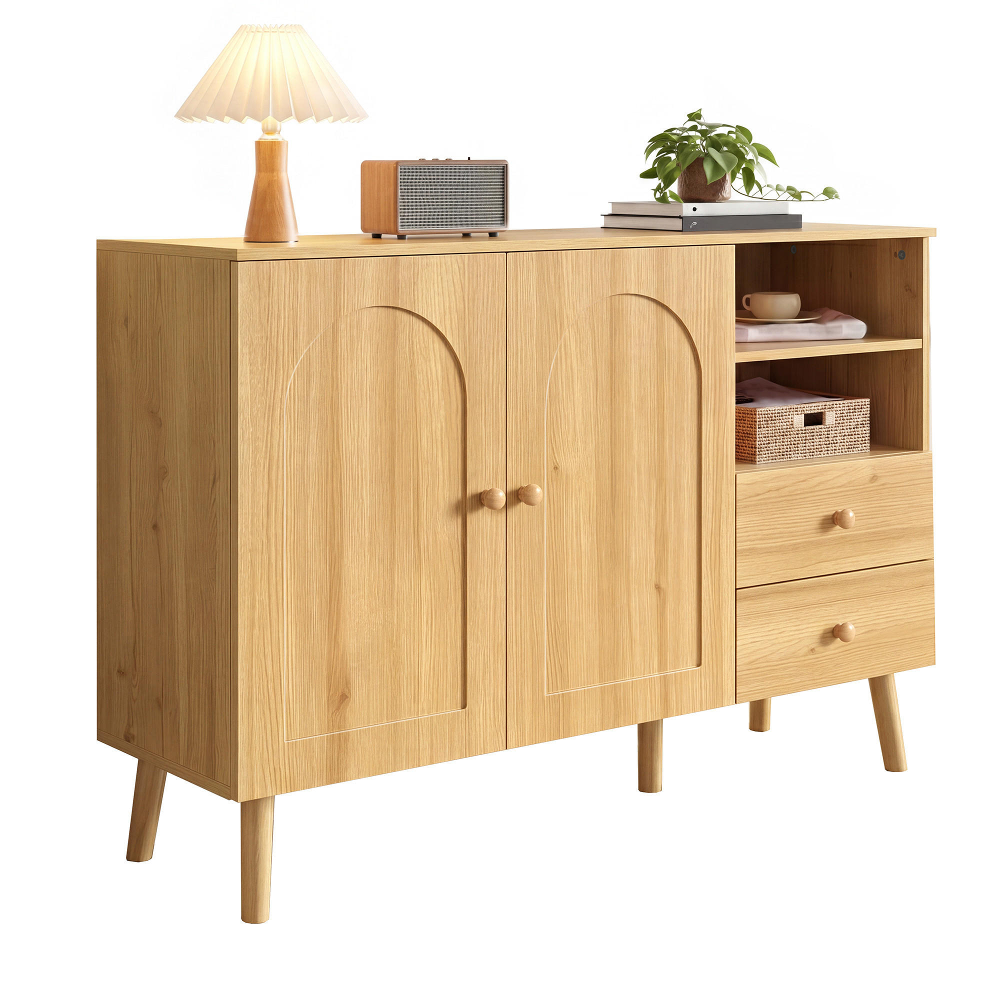 SIDEBOARD 118/35/82 cm Natur aus MDF und Holzwerkstoff mit Türen und Schubladen - Naturfarben, Holzwerkstoff (118/82/35cm) - OKWISH