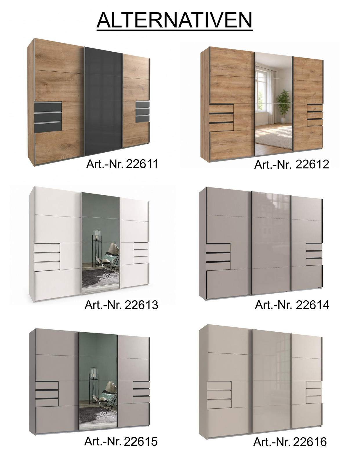 SCHWEBETÜRENSCHRANK 3-türig B270/H208/64 cm, Sandgrau, Mitteltür Glas, Kleiderschrank mit Schubladen & Vollausstattung, / 22614 - Sandfarben/Graubraun, Holzwerkstoff/Metall (270/208/64cm) - luma-home