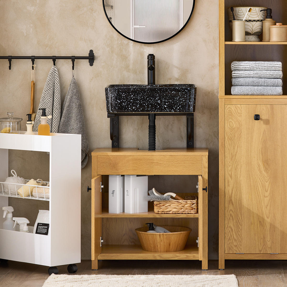WASCHBECKENUNTERSCHRANK Dunkelnatur - Naturfarben, Holzwerkstoff (60/60/35cm) - SoBuy