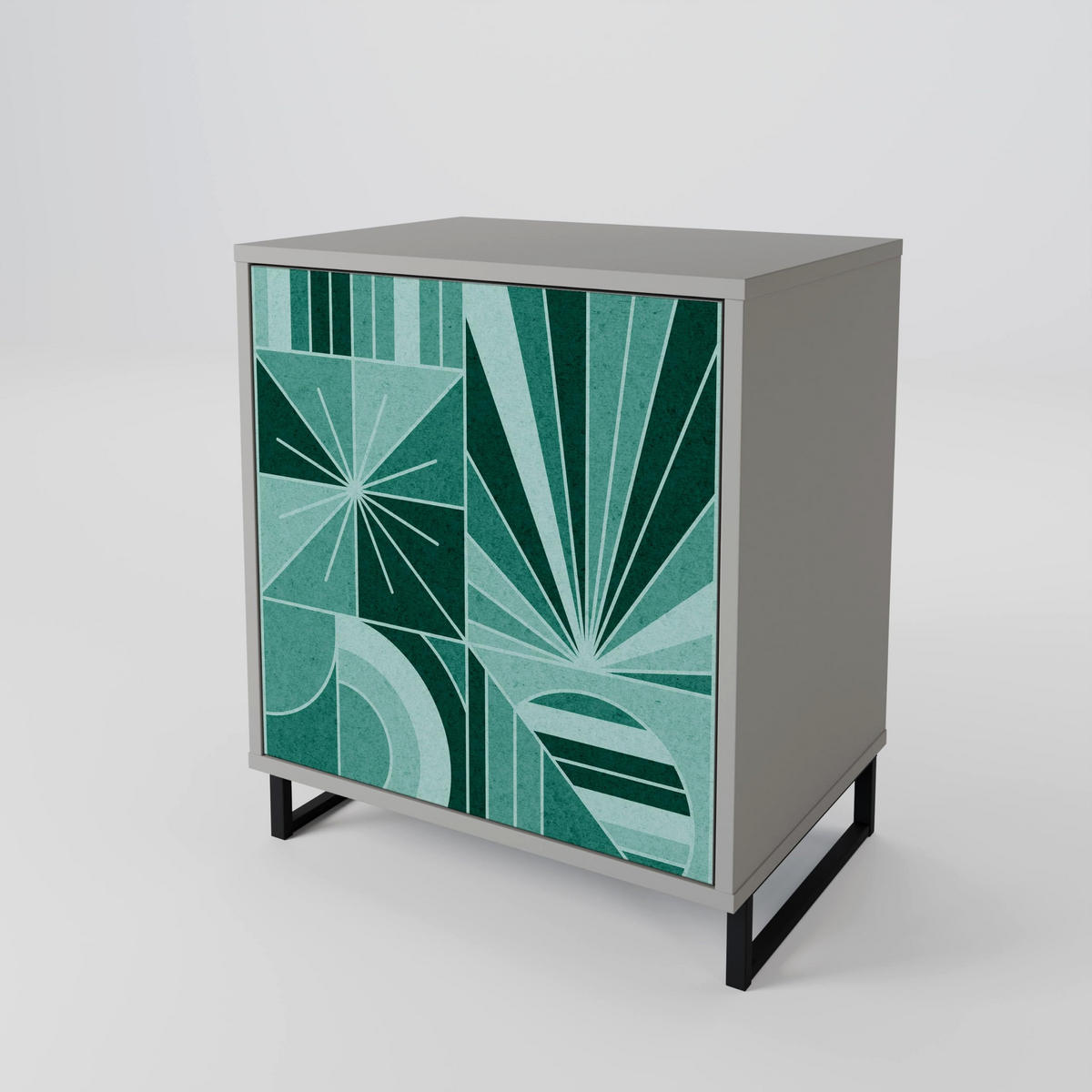 SIDEBOARD HARMONIC GRID, Grau, 57,5x42x72,5 cm, Schwarze Metallfüße - Multicolor/Schwarz, Holzwerkstoff/Metall (57.5/72.5/42cm) - SpaceRebels