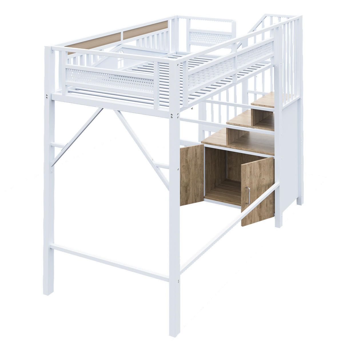 HOCHBETT 90/200 cm Weiß aus Metall und Holz mit Stauraum - Weiß, Metall (90/200cm) - OKMYHOME