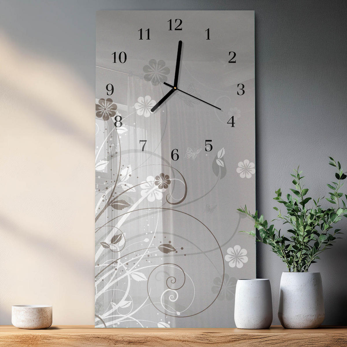 WANDUHR 60x30 cm - Orchidee - Grau, Glas (30/60/0.4cm) - TULUP