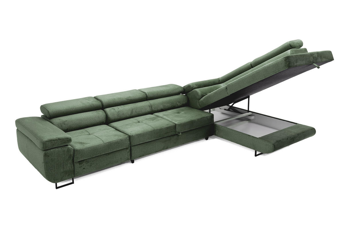 ECKSOFA WILD MAXI Rechts Dunkelgrün - Chromfarben/Dunkelgrün, Holz/Textil (203/350cm) - Muffo