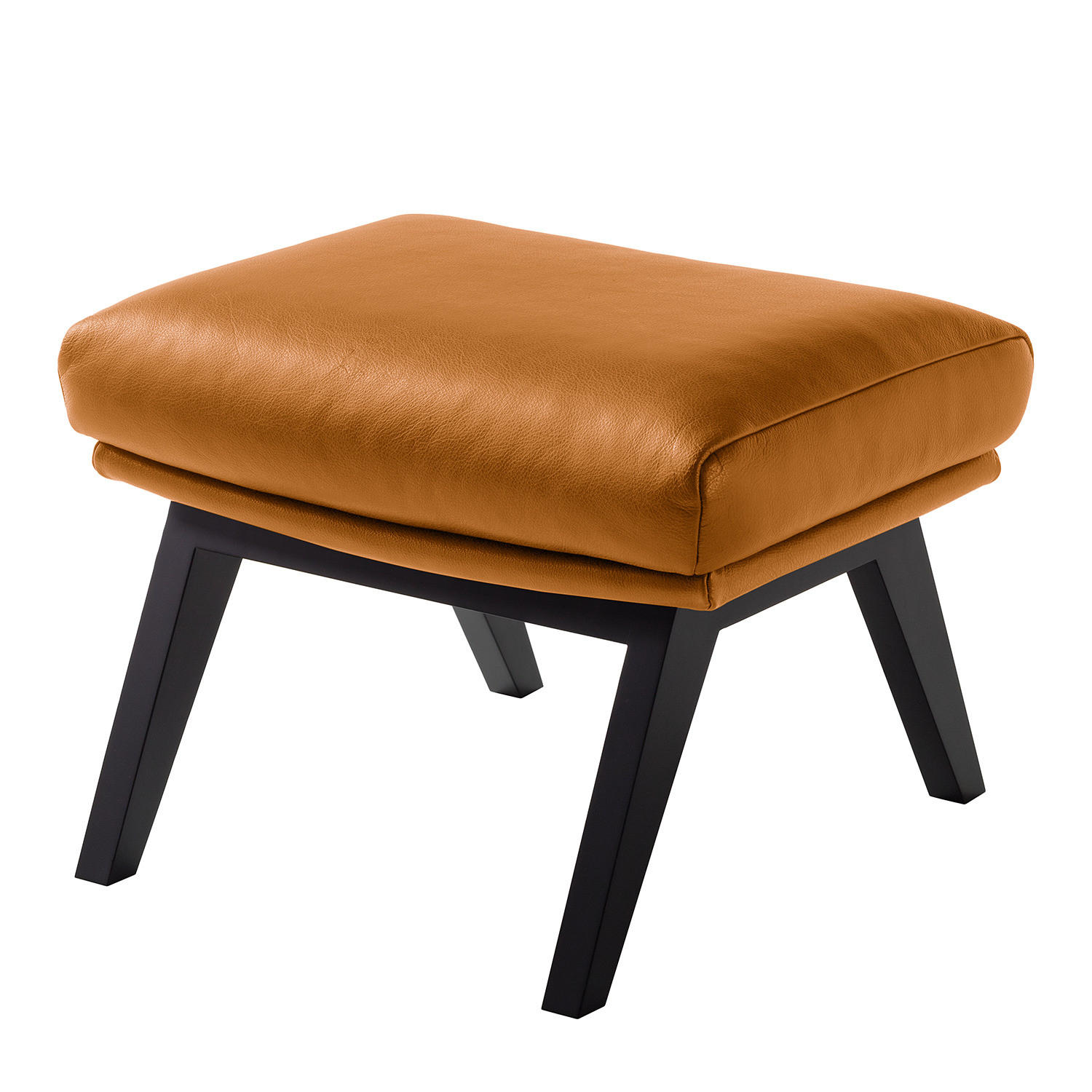 HOCKER mit Holzfüßen - Cognac/Schwarz, Leder/Birkenholz (54/41/41cm) - home24