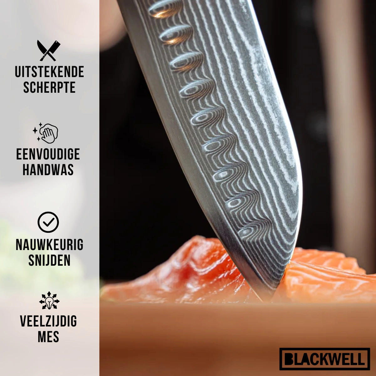 SANTO-MESSER Santokumesser im japanischen Stil – 67 Lagen Damaszenerstahl – VG10 – 19 cm - Schwarz, Keramik (1cm) - Blackwell