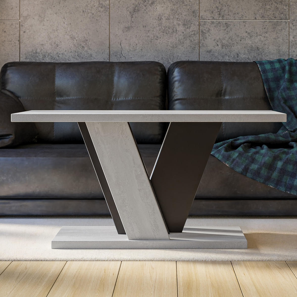 COUCHTISCH 110 cm Betongrau mix Schwarz - Schwarz, Holzwerkstoff (70/110/60cm) - Home Collective