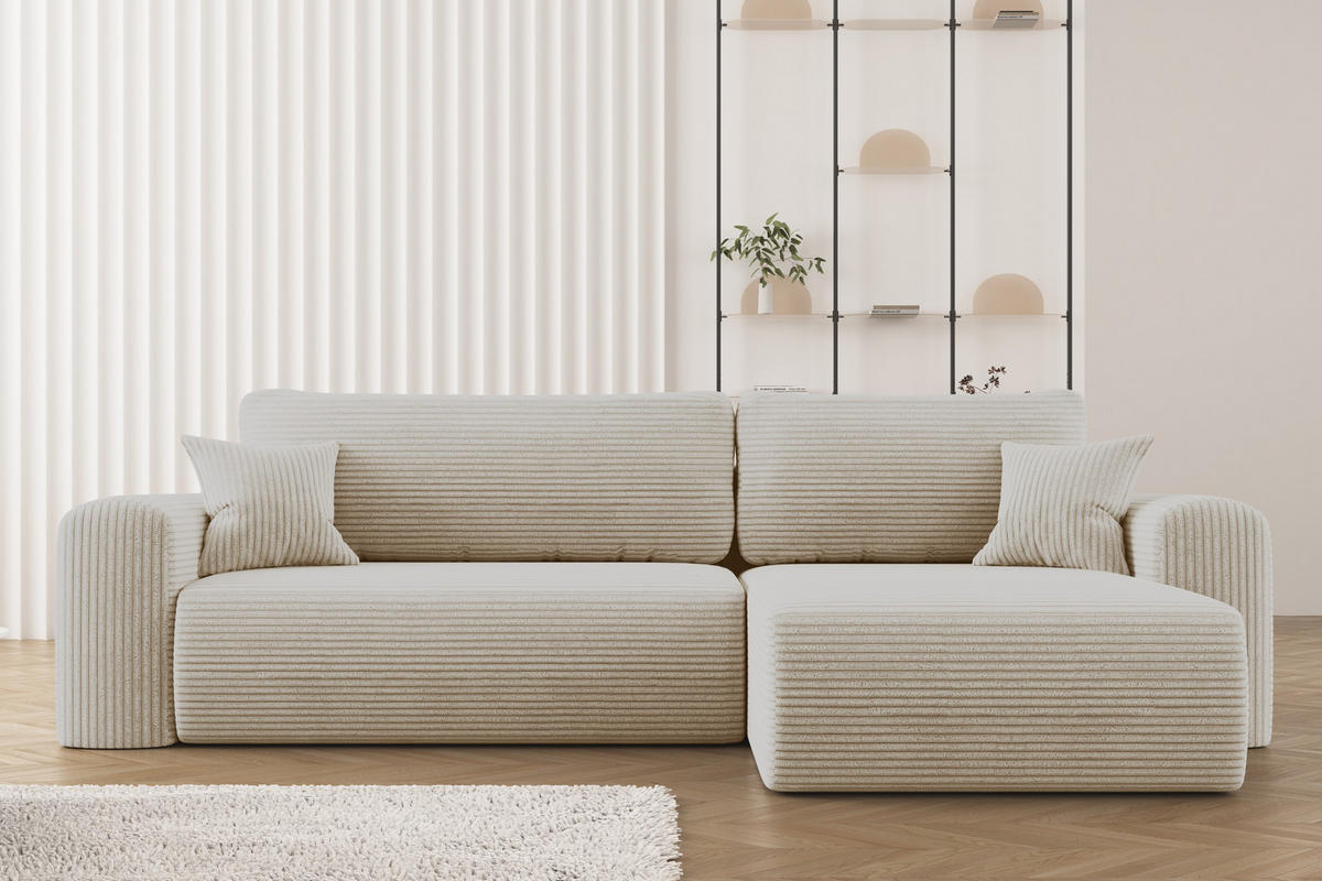 ECKSOFA Mit Schlaffunktion und Stauraum für Bettzeug Capri Stoff Poso Ecru Rechts - Ecru, Holz/Textil (272/145cm) - Kaiser Möbel