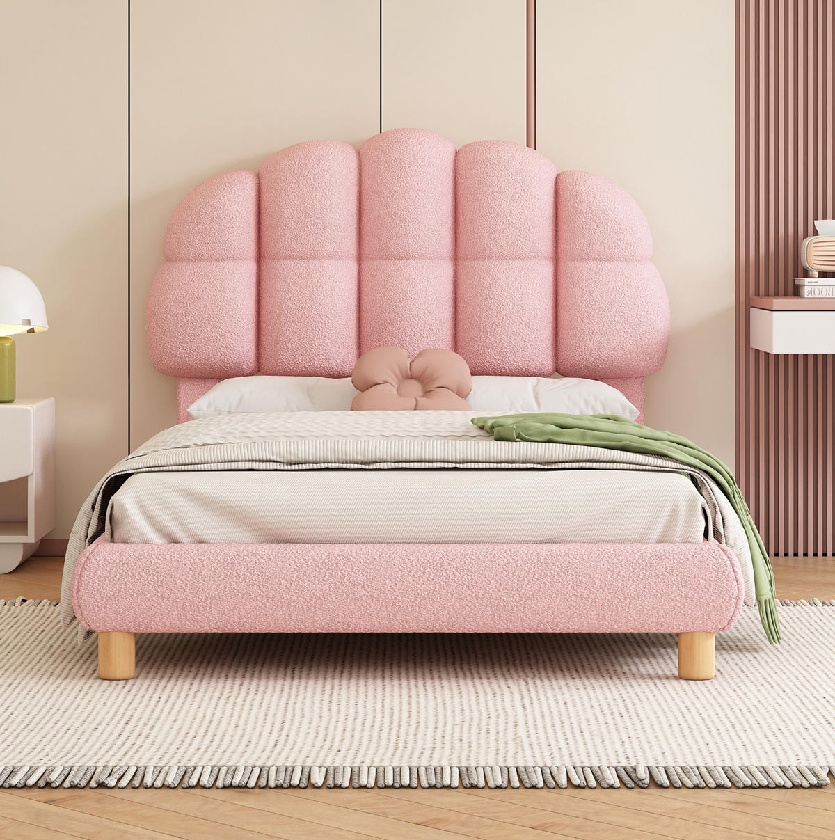 POLSTERBETT 90/200 cm rosa aus Kreisvlies mit verstellbarem Kopfteil - Rosa, Textil (90/200cm) - OKWISH