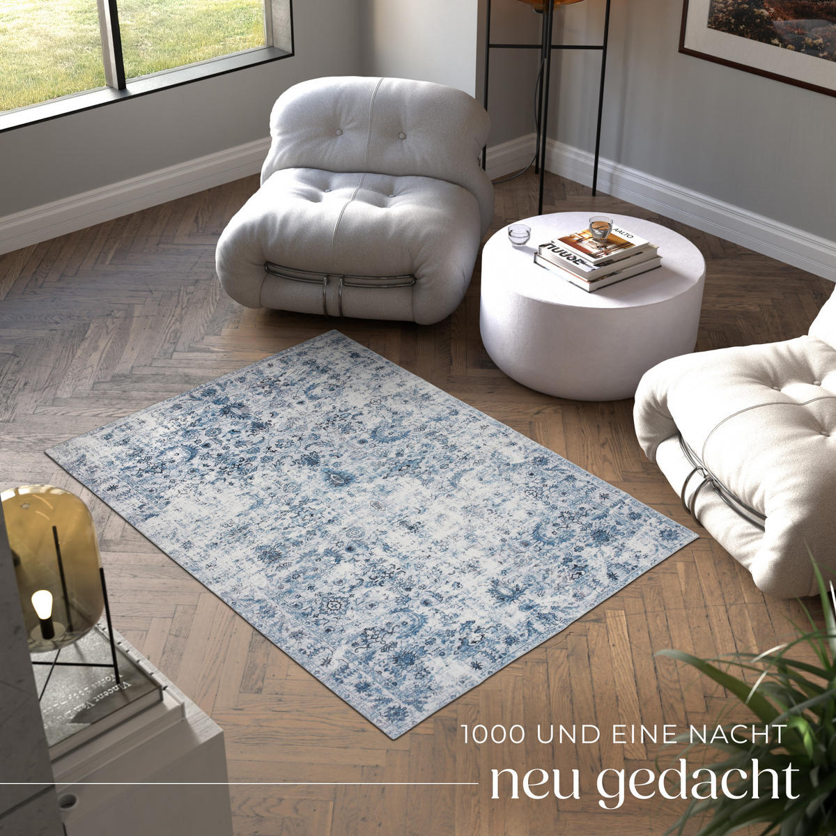 TEPPICH Vintage Design Amara,rutschfeste Unterseite,blau - Blau, Kunststoff (120/170cm) - tectake